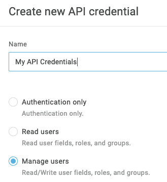 In Create new API credential, select Manage users