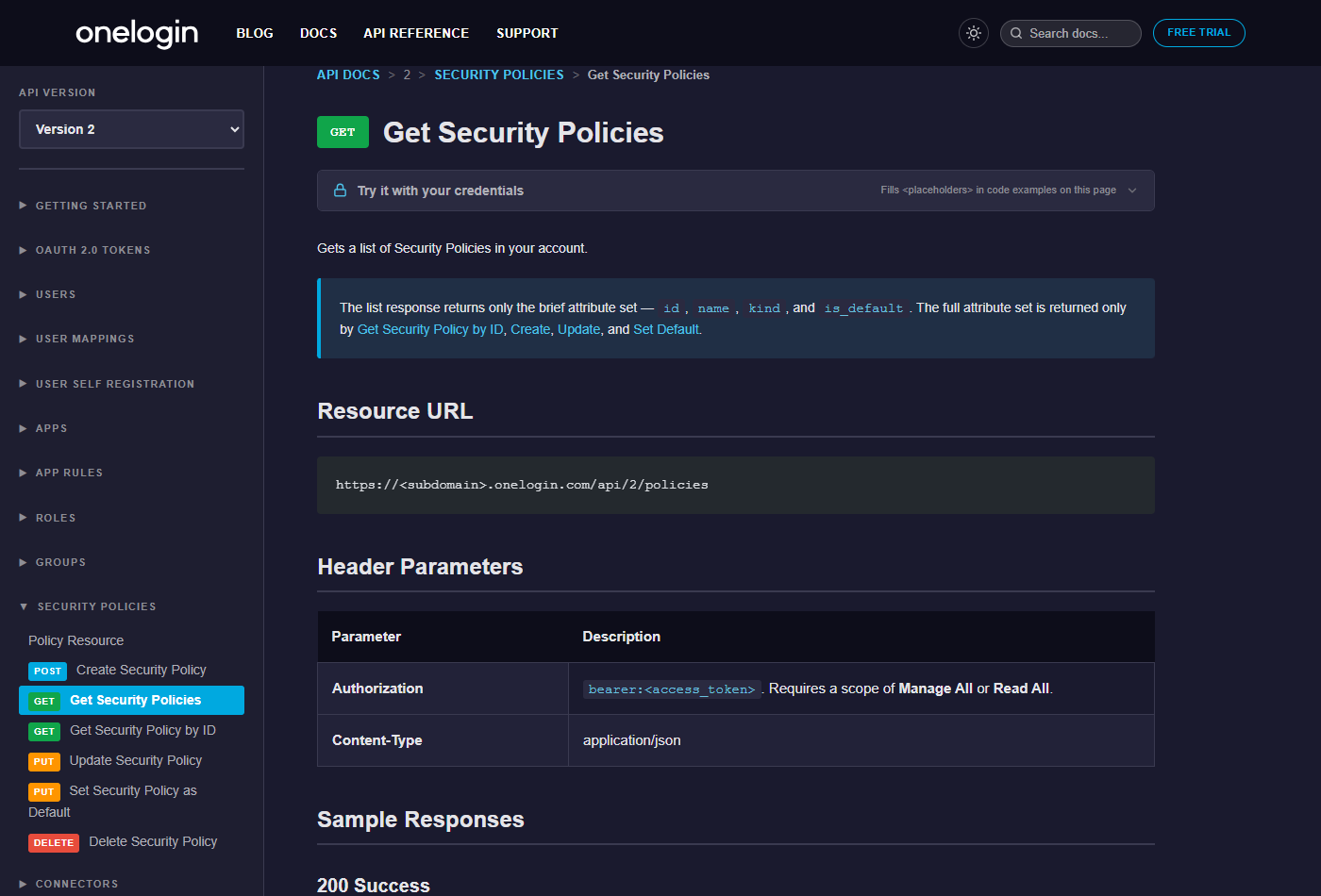 Developer docs site shown in dark mode