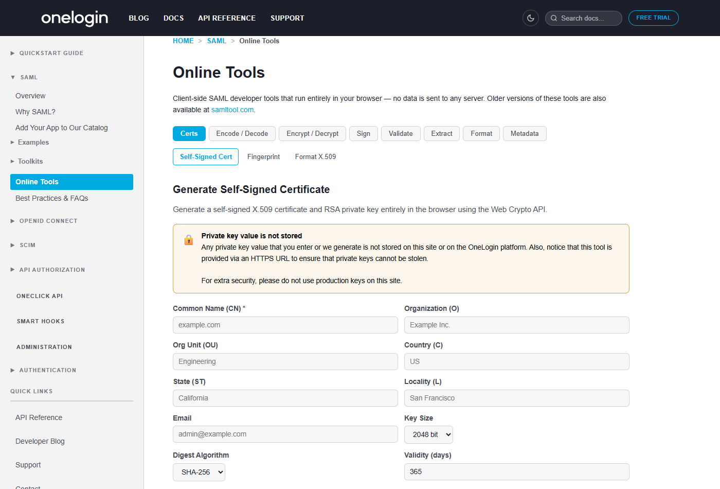 The client-side SAML online toolkit running entirely in the browser