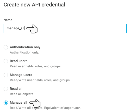Enter a name for your credential and select Manage all